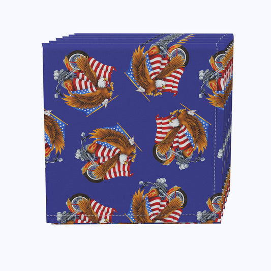 American Bald Eagle & Motorcycle Blue Napkins