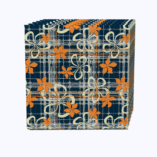 Plaid, Orange & Blue Floral Napkins
