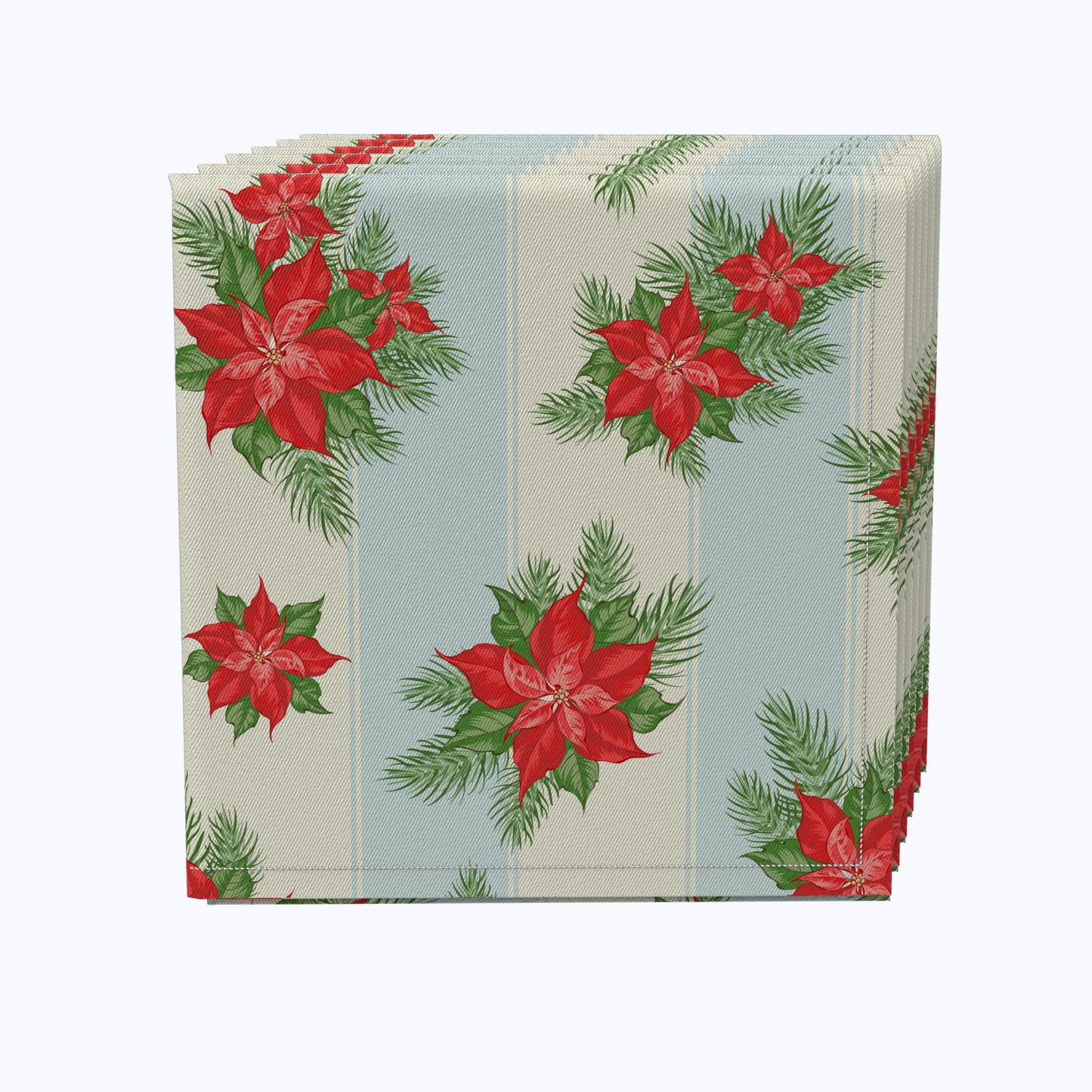 Poinsettias with Striped Background Cotton Napkins