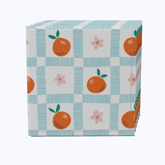 Summer Orange & Floral Check Napkins