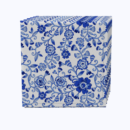 Watercolor Flowers on Vines Blue Napkins