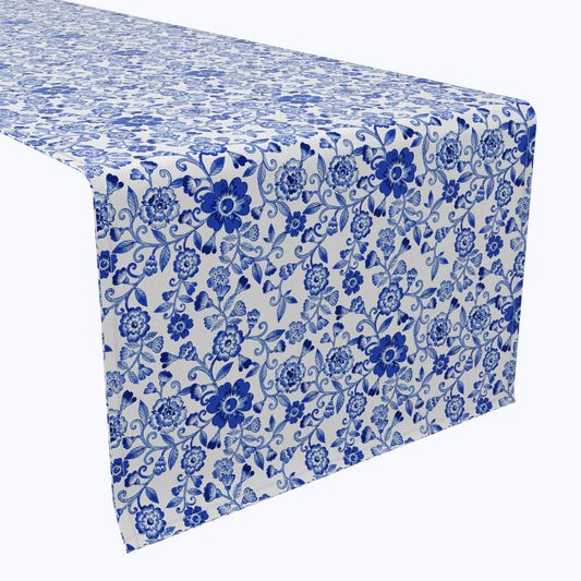 Watercolor Flowers on Vines Blue Table Runners