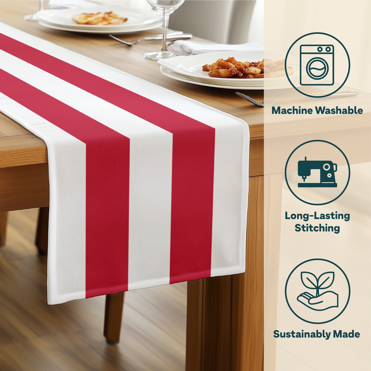 3" Cabana Stripe, Red & White Table Runners