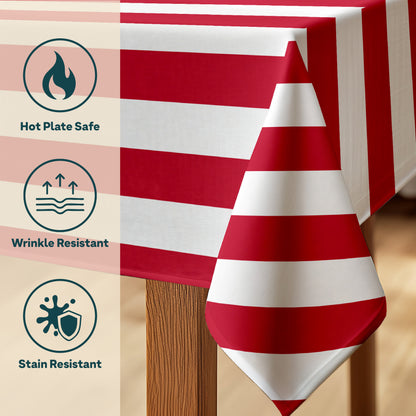 3" Cabana Stripe, Red & White Rectangle Tablecloths