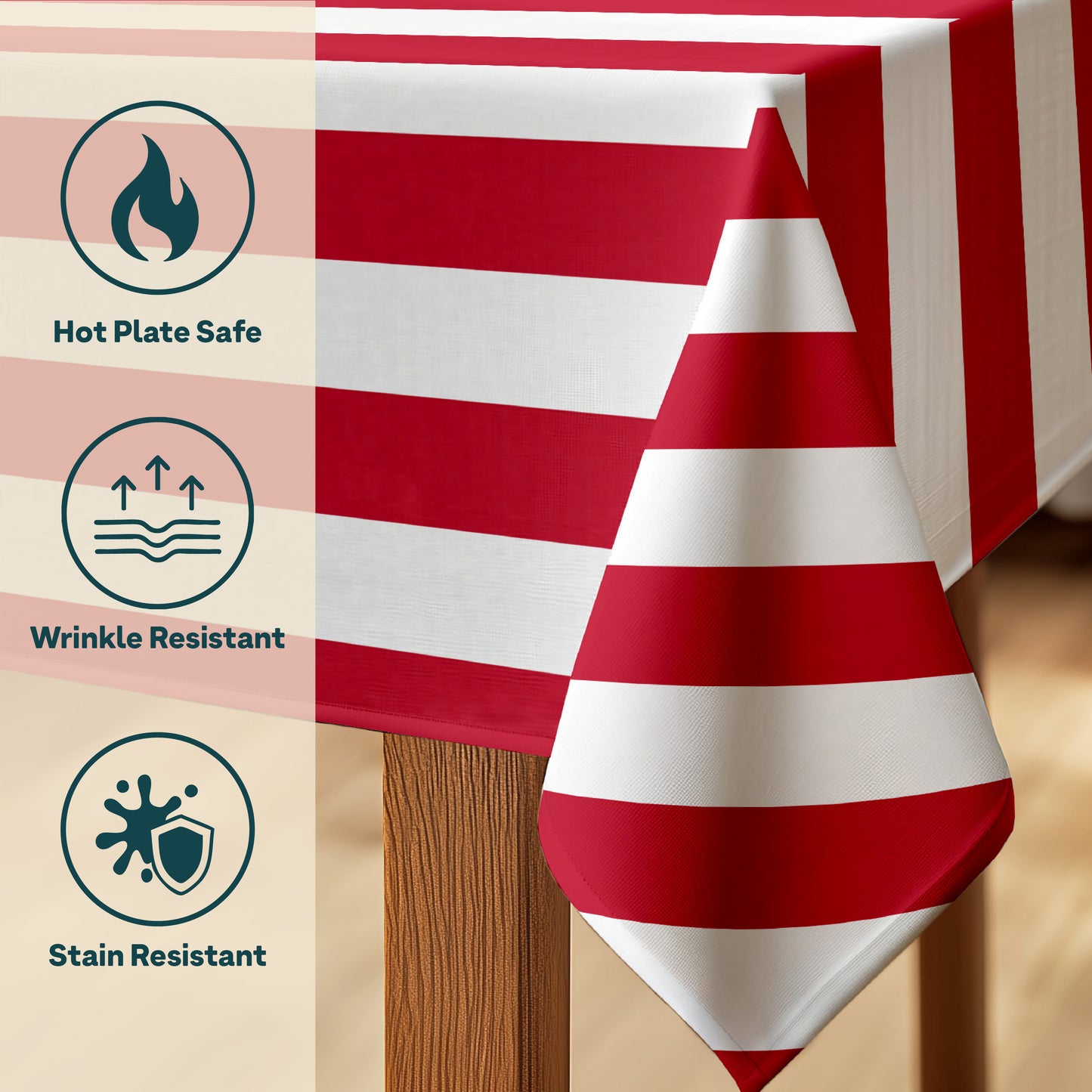 3" Cabana Stripe, Red & White Square Tablecloths