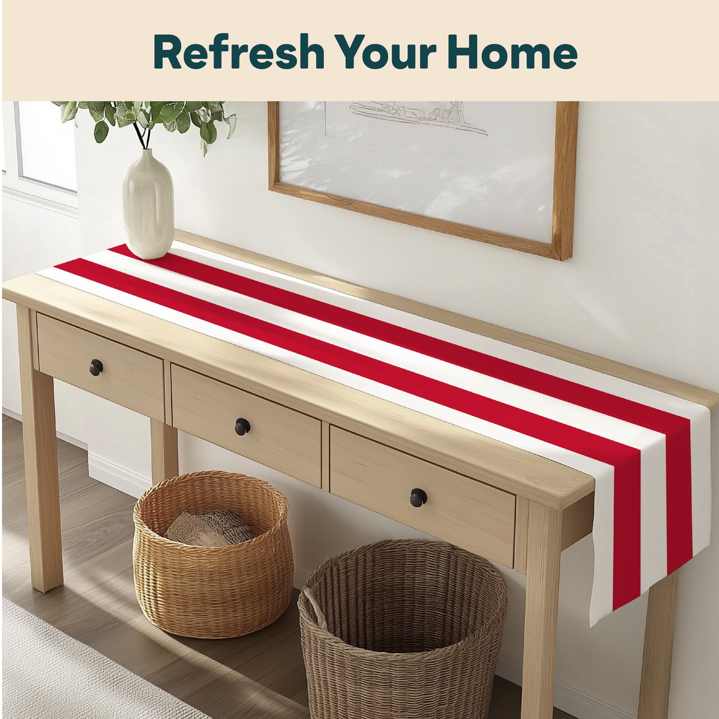 3" Cabana Stripe, Red & White Table Runners