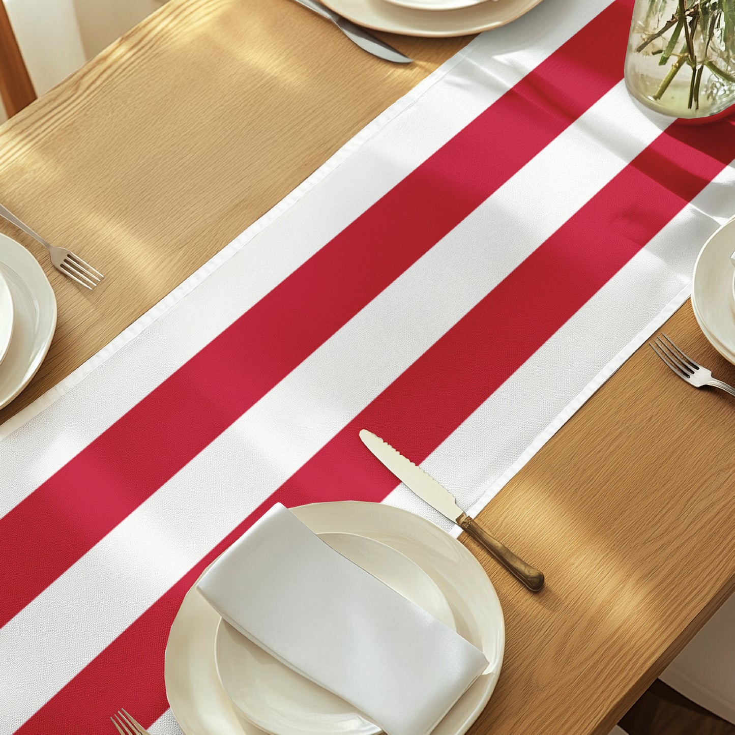 3" Cabana Stripe, Red & White Table Runners