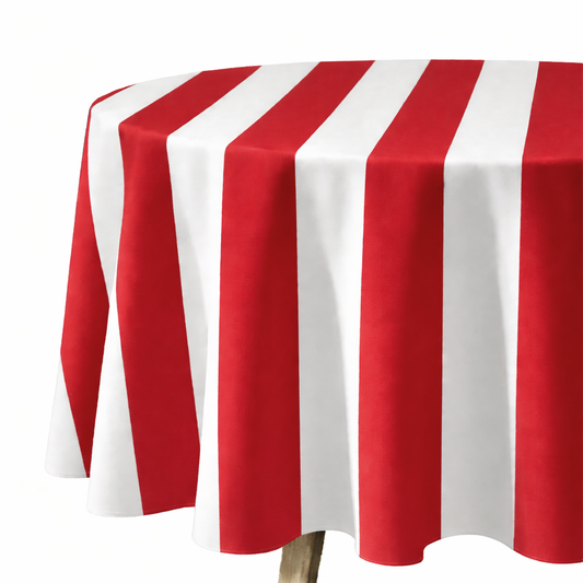 3" Cabana Stripe, Red & White Round Tablecloths