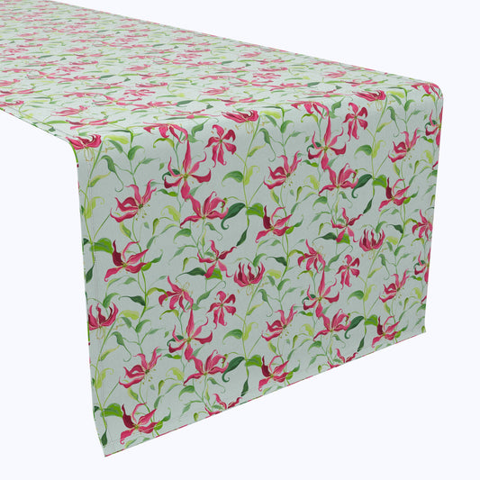 Fire Lily Flowers and Leaves Cotton Table Runners