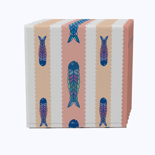 Fish in Scalloped Stripes Cotton Napkins