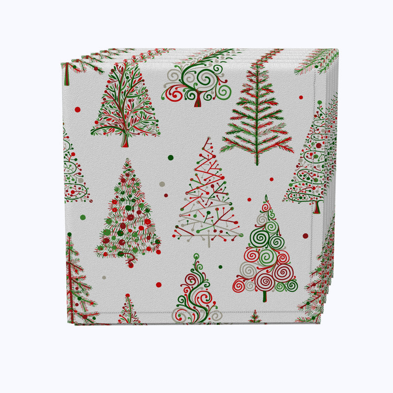 Red & Green Christmas Tree Designs Cotton Napkins