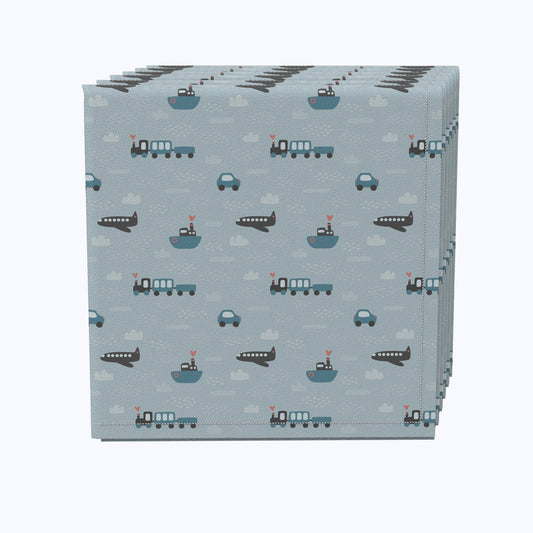Blue Transportation Vehicles Cotton Napkins