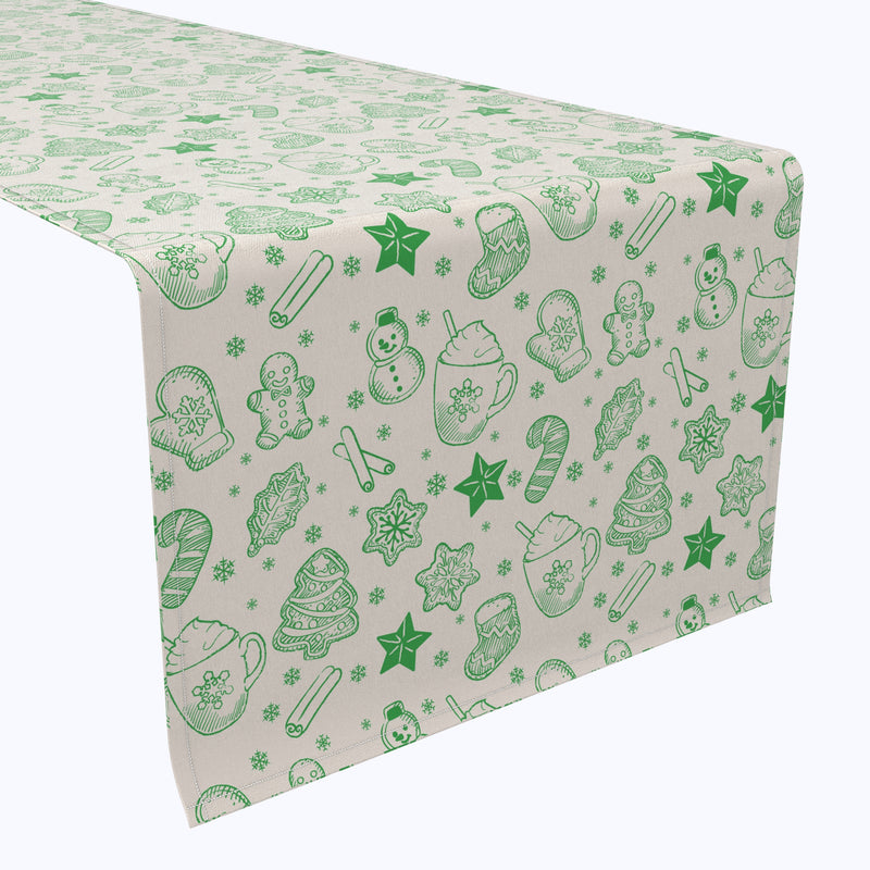 Green Stenciled Holiday Pattern Cotton Table Runners