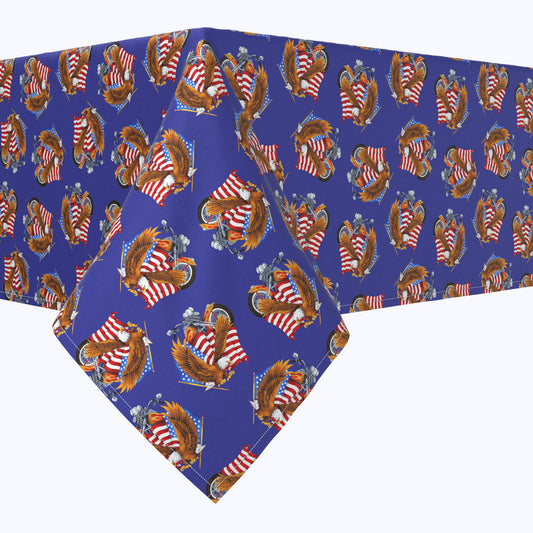 American Bald Eagle & Motorcycle Blue Square Tablecloths