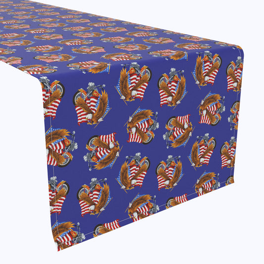 American Bald Eagle & Motorcycle Blue Table Runners