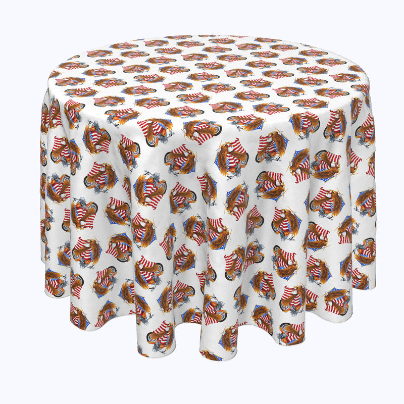 American Bald Eagle & Motorcycle White Round Tablecloths