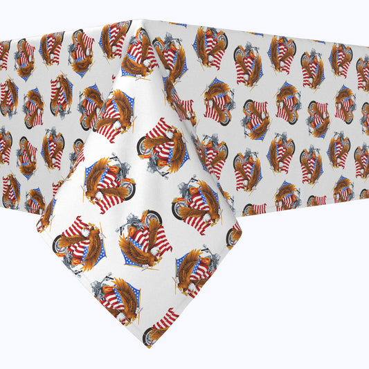 American Bald Eagle & Motorcycle White Square Tablecloths