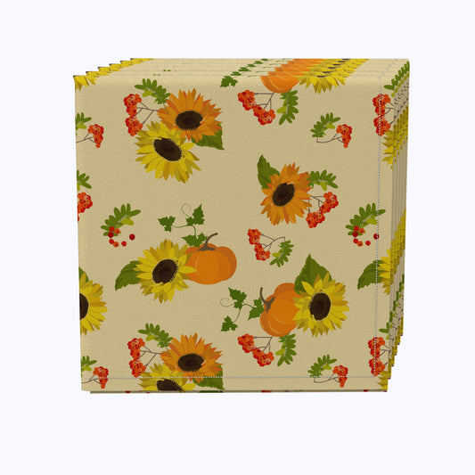 Autumn Sunflowers with Pumpkins Cotton Napkins