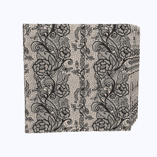 Black Lace Butterflies & Flowers Stripe Napkins