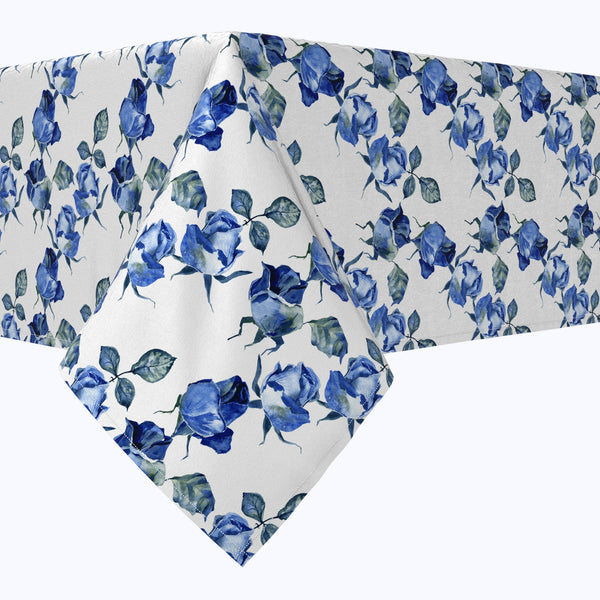 Blue Watercolor Roses Cotton Rectangles