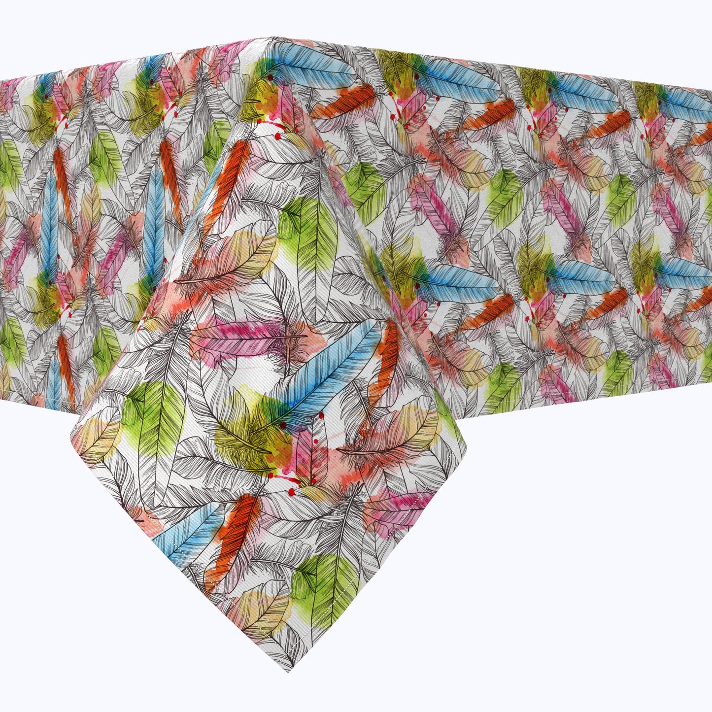 Drawn Feathers with Watercolor Spots Cotton Rectangles