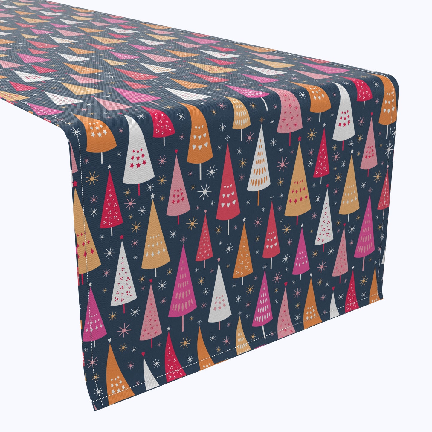 Festive Bright Christmas Trees Cotton Table Runners