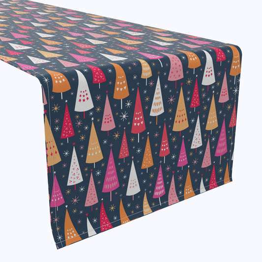Festive Bright Christmas Trees Cotton Table Runners