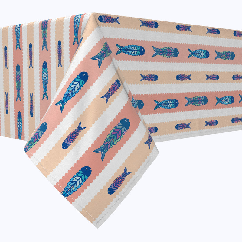 Fish in Scalloped Stripes Cotton Rectangles