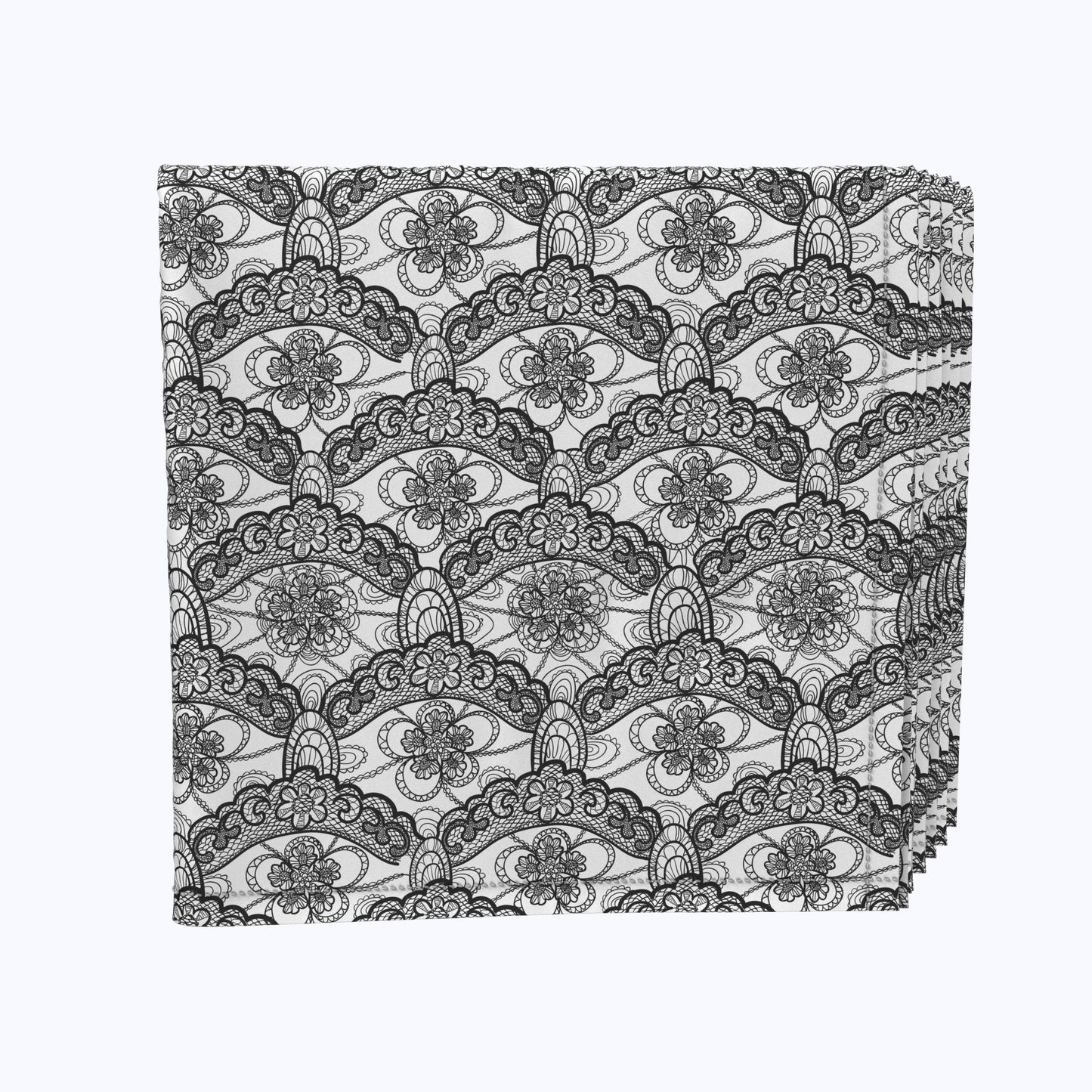 Floral Lace Details Black Napkins