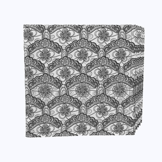 Floral Lace Details Black Napkins