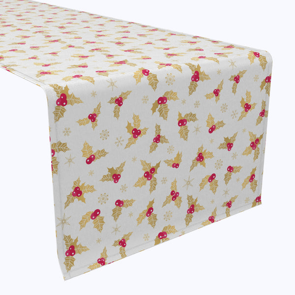 Golden Holly Berry Leaves Cotton Table Runners