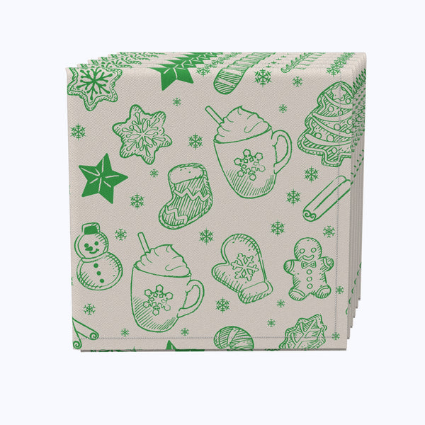 Green Stenciled Holiday Pattern Cotton Napkins