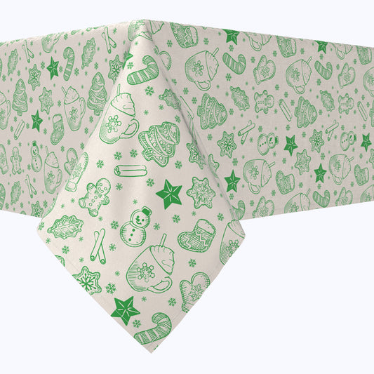Green Stenciled Holiday Pattern Cotton Rectangles