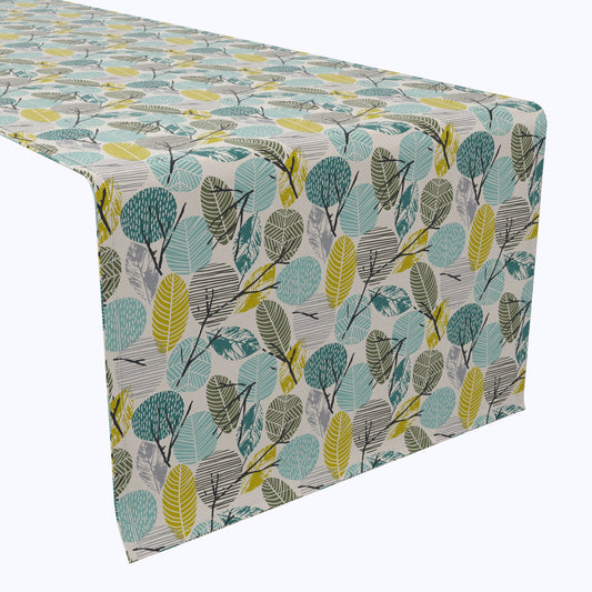 Hand Drawn Abstract Leaves Cotton Table Runners