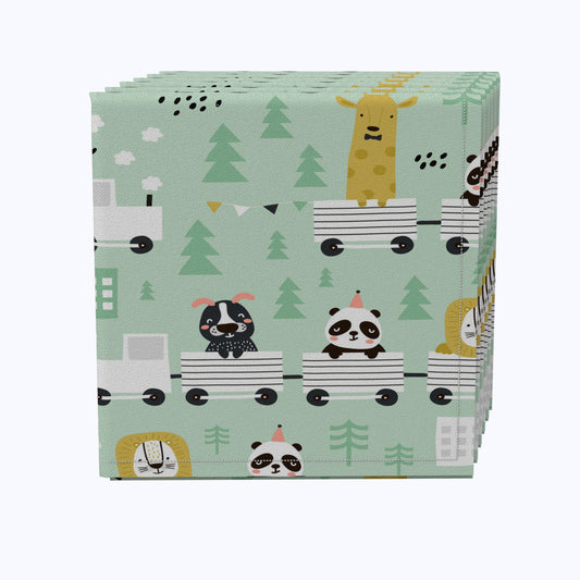 Hand Drawn Animals on Trains Napkins