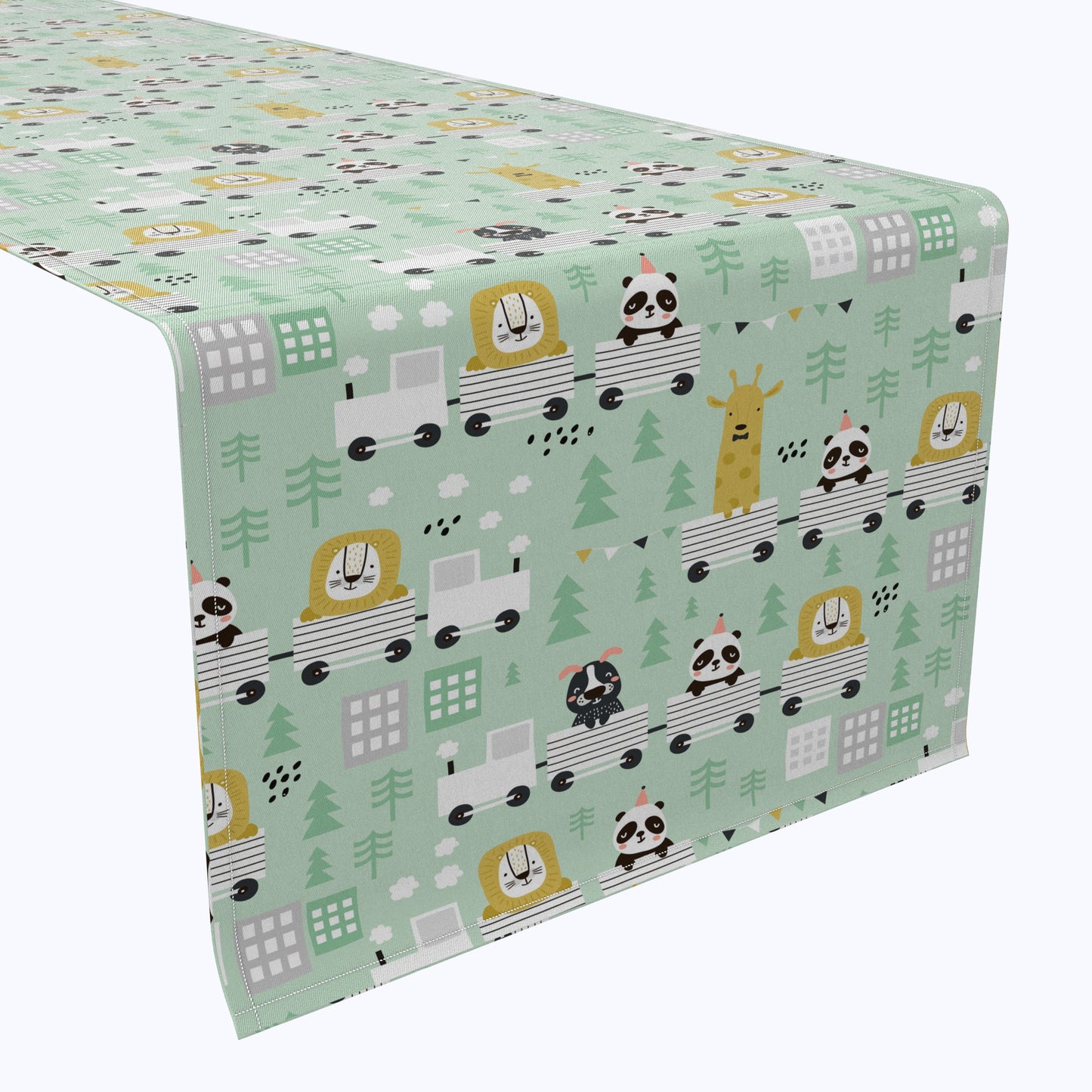 Hand Drawn Animals on Trains Table Runners