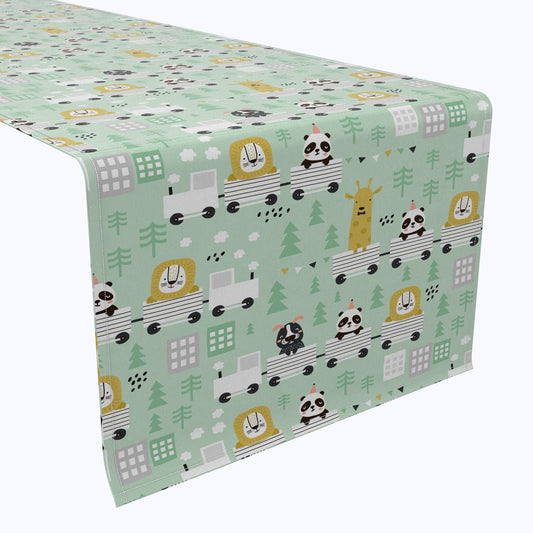 Hand Drawn Animals on Trains Table Runners