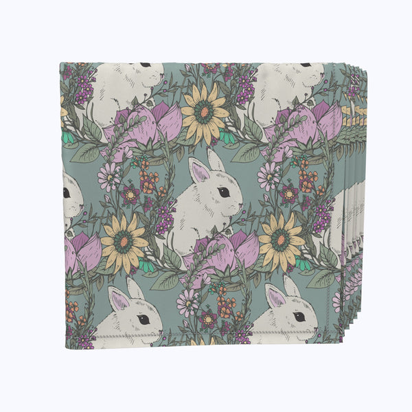 Hand Drawn Flowers and Rabbits Napkins