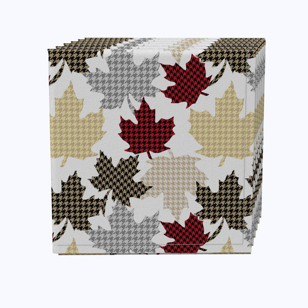 Houndstooth Maple Leaves Cotton Napkins