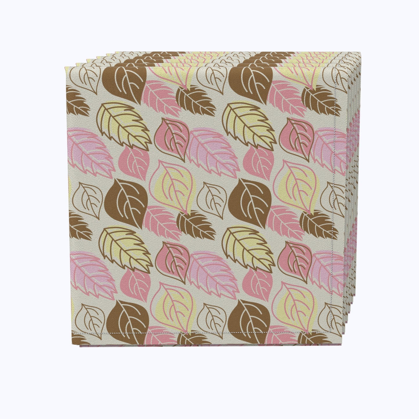 Illustrated Pink Leaves Cotton Napkins