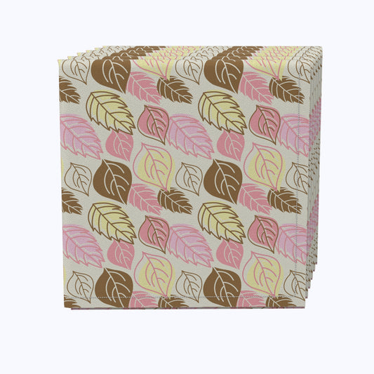 Illustrated Pink Leaves Cotton Napkins