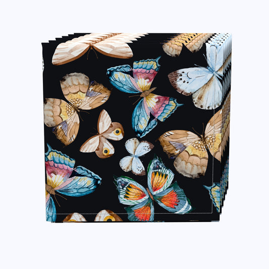 Natural Beautiful Butterflies Black Napkins