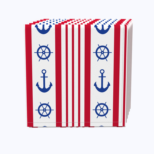 Nautical Red Stripe Anchors & Wheels Napkins