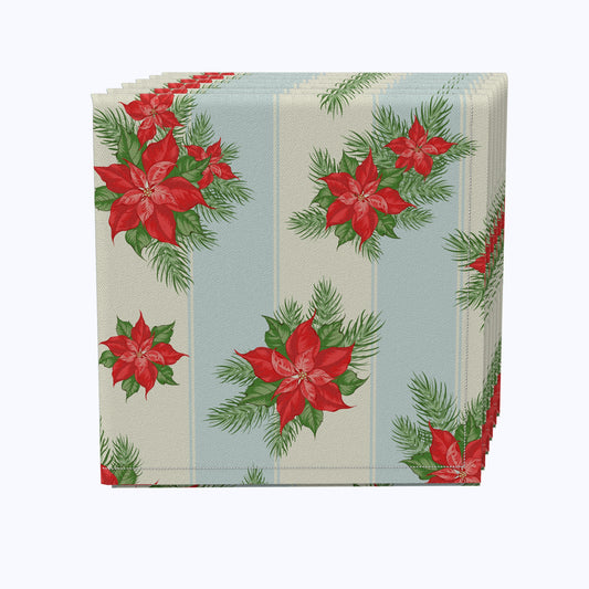 Poinsettias with Striped Background Cotton Napkins