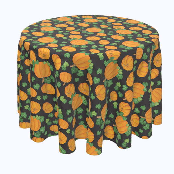 Pumpkin Patch Scroll Black Round Tablecloths
