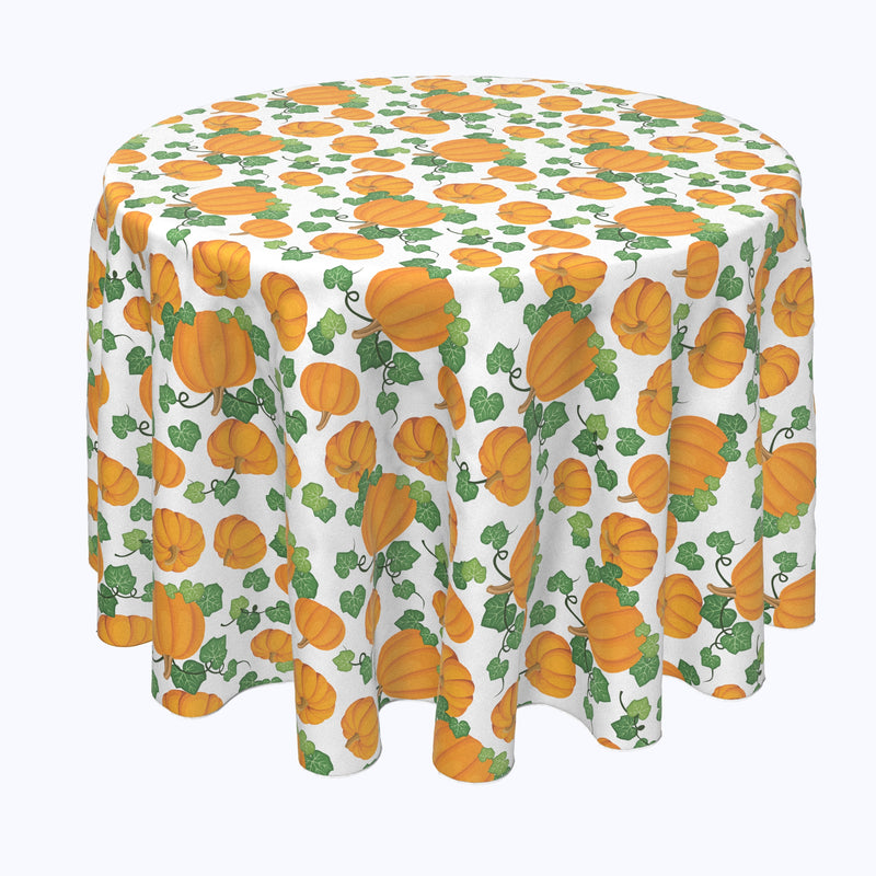 Pumpkin Patch Scroll White Round Tablecloths