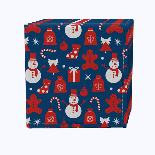 Red Christmas Symbols Cotton Napkins