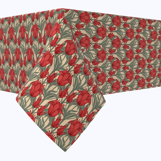Scarlet Red Flowers Cotton Rectangles