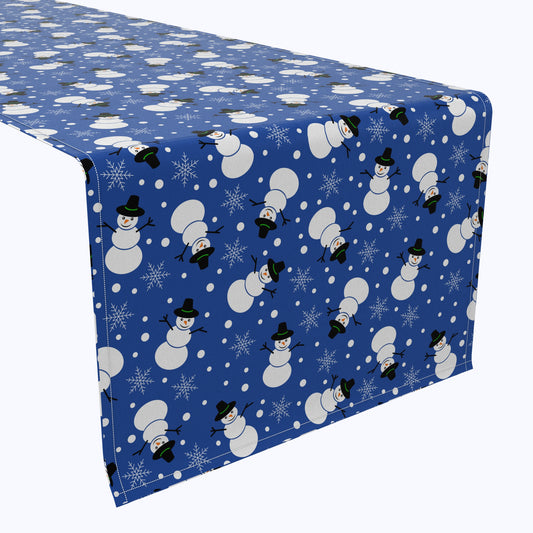Snowmen on Blue Background Cotton Table Runners