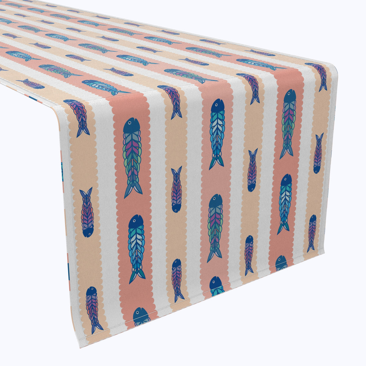 Fish Table Runners Fish in Scalloped Stripes Cotton Table Runners – Tablecloth.com
